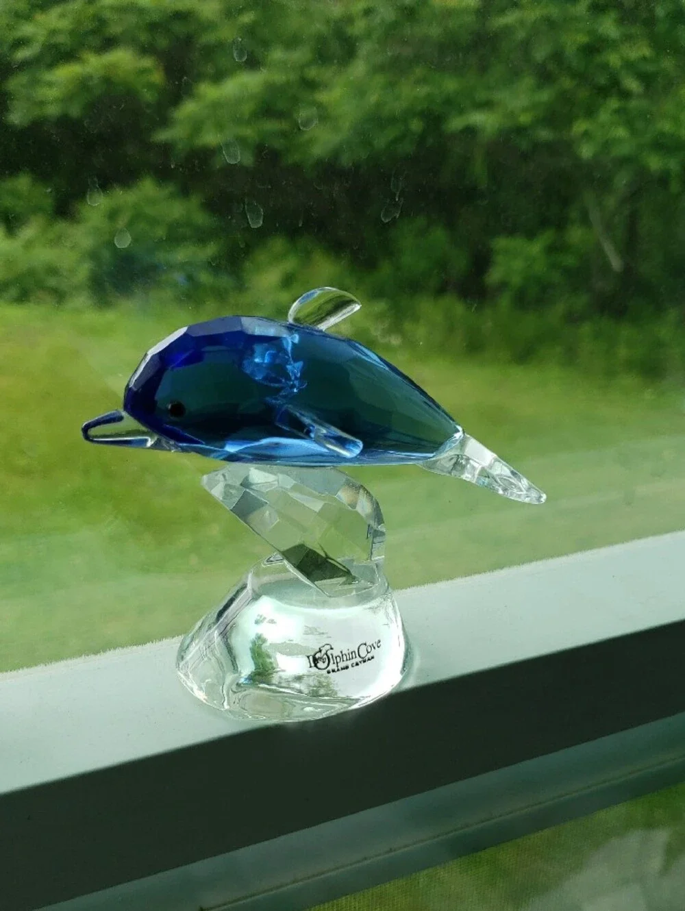 Blue Glass Dolphin Figurine - Decorative Aquarium Accent
